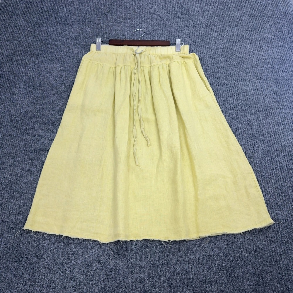 Kristensen DU NORD Skirt Womens 1 Yellow Linen Cotton‎ Raw Hem Midi Boho Italy